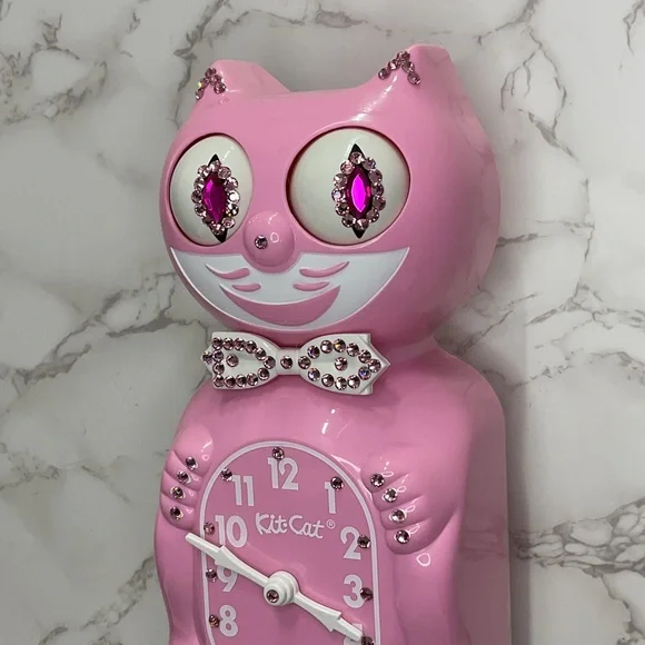Jeweled Pink Satin Kit-Cat Klock clock SUPER RARE - Picture 5 of 7